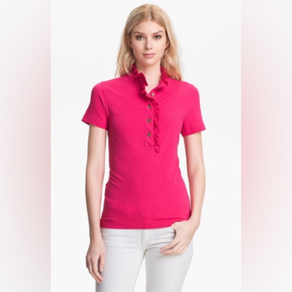 Tory Burch Mock Neck Short Sleeve Polo